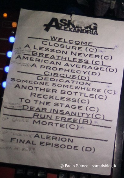 setlist concerto Asking Alexandria all\\'Alcatraz di Milano, 3 febbraio 2013