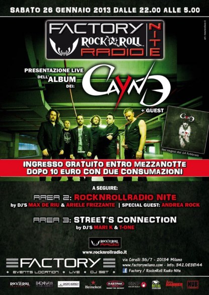 Poster concerto Cayne Milano Factory Gennaio 2013